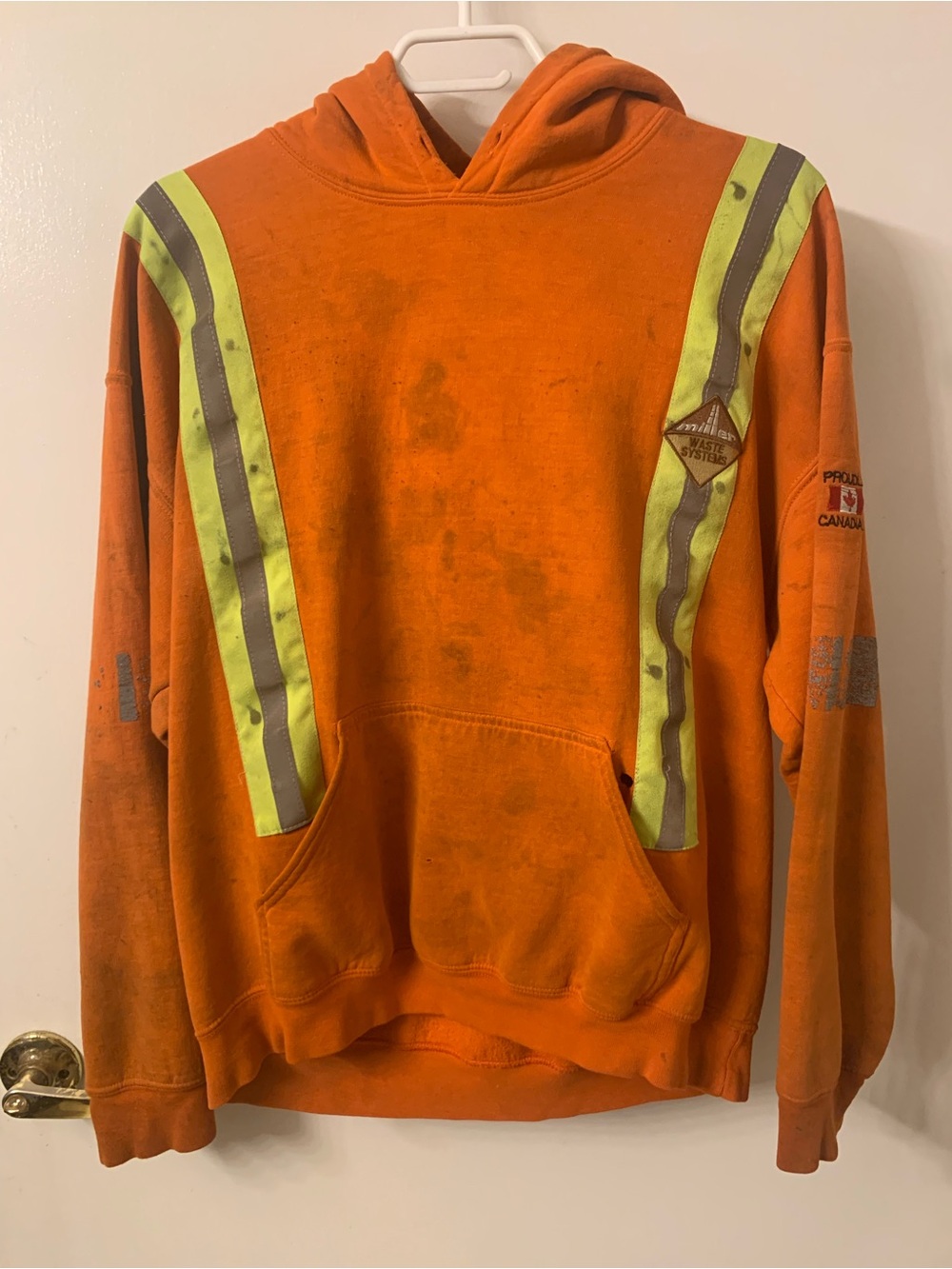 Gildan Orange Hooded Work Sweatshirt with Lime Reflective Stripes
